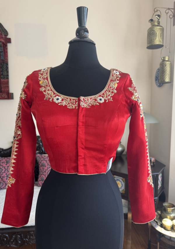 Red Silk Handwork Blouse